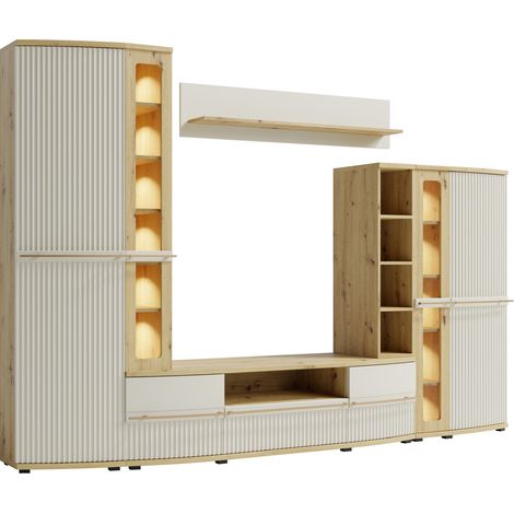CANDY Ensemble de meubles de salon Vitrine Armoire Bibliothèque Meuble TV Étagère design moderne épuré Blanc cassé (1/5)