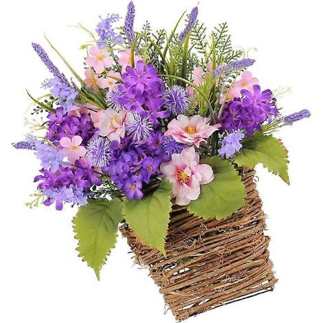 Composition florale artificielle élégante en panier, idéale pour la maison ou le bureau.