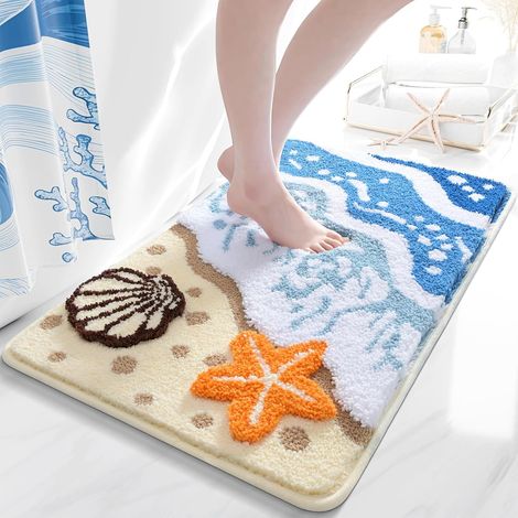 Tapis de Bain Motif océan antidérapant, Moelleux avec Design Plage, Absorbant pour Salle de Bain, Douche et Salle d'eau (1/5)
