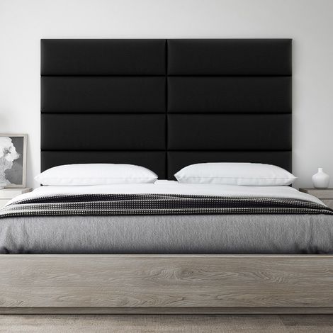 Panneau Tête De Lit Capitonnée Mural 76cm Simili Simili Cuir Noir (1/5)