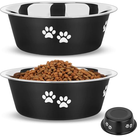 Stainless Steel Non-Slip Dog Bowl (2 x 1560 ml, Diameter 21 cm), Stainless Steel Dog Bowl for Large Medium Small Dogs – Black (1/5)