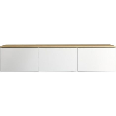 Mueble TV Kailua 404, Blanco + Roble, 160x35x32cm (1/4)