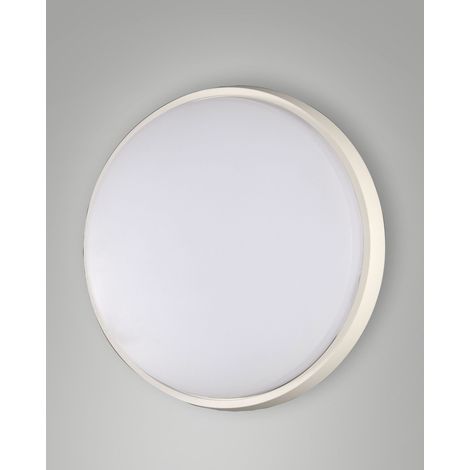 Olly Plafoniera LED a soffitto in metallo e policarbonato, luce calda 3000K, 30W, IP54, design circolare minimalista bianco, codice 3315-65-102