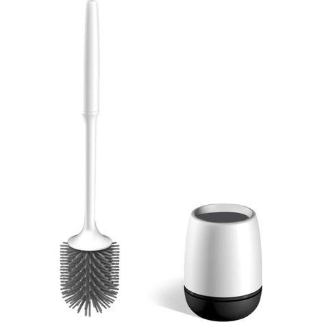 Brosse de toilette et support de brosse, brosse de nettoyage de toilette en silicone avec support de brosse à séchage rapide, 10 x 14 cm, noir et blanc, (sur pied/fixation murale) (1/5)