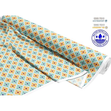 OUTDOOR DEKOSTOFFE OXFORD - Motiv blau-orange Ornament I DR188