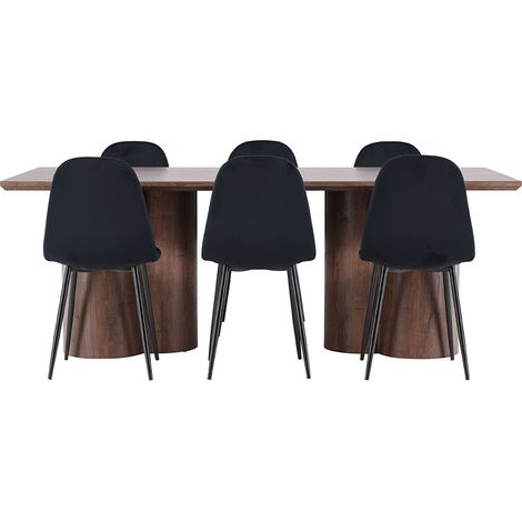 Olivia Essgruppe Tisch 100x210cm und 6 Velours Stühle mocca.