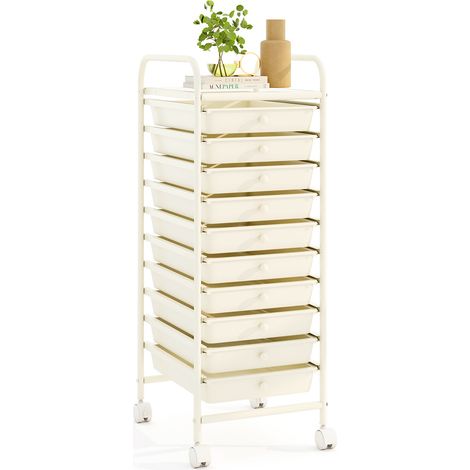 Tour de Rangement, Desserte à Roulettes avec 10 Tiroirs, Chariot de Rangement Stable Solide, 4 Roulettes Universelles avec Freins,Blanc (1/5)