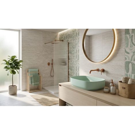 Lavabo ovale da appoggio senza troppo pieno in ceramica senza foro rubinetto - Menta Opaco