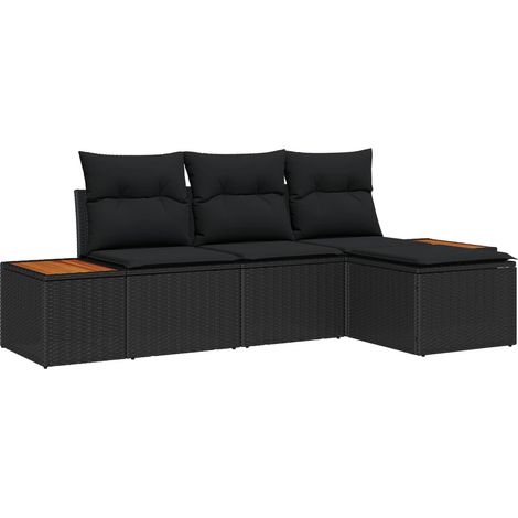 Garden Sofa Set with Cushion 4 pcs Black Poly Rattan vidaXL