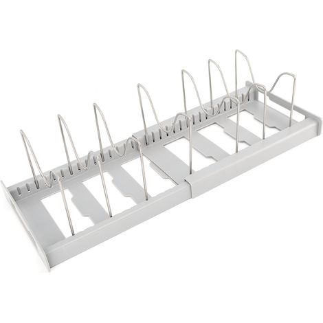 Organisateur de casseroles extensible, antidérapant, réglable en taille, support pour couvercles de casseroles, polyvalent, pour la cuisine et les bouteilles (gris) (1/5)