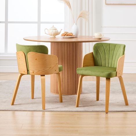 Wahson Juego de 2 Sillas de Comedor Rústicas con Respaldo Tapizado en Terciopelo y Patas de Madera, para Cocina, Salón o Restaurante, Verde (1/5)