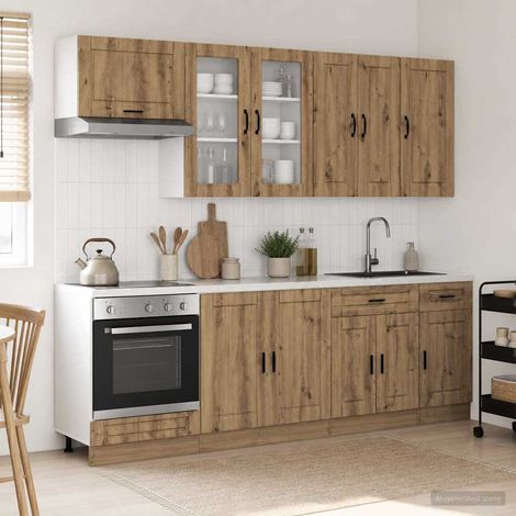 Meubles de cuisine 8 pièces avec rangements, bois d’ingénierie, chêne artisanal - PANGIVO (1/5)