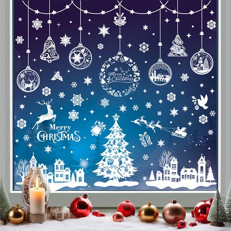 Weihnachtsfensteraufkleber, Weihnachtsbaum- und Girlandenaufkleber für die Weihnachtsdekoration, doppelte Schneeflockenaufkleber (1/5)
