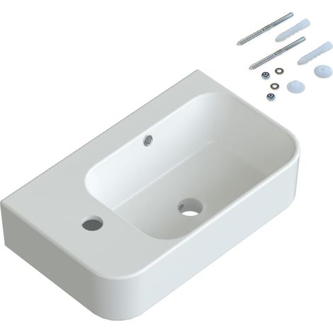 AQUABATOS Hängewaschbecken Keramik Waschtisch Handwaschbecken, mit Überlauf, Hahnloch Links, Ohne ablaufventil WBK17 (1/5)