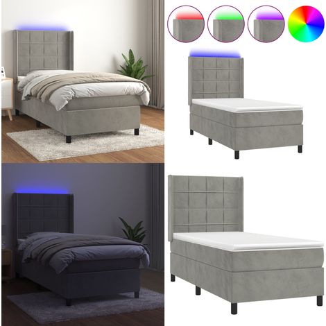 Boxspringbett mit Matratze & LED Hellgrau 90x190 cm Samt - Samtbettwäsche - Boxspringbett - Bettsofa - Doppelbett - Einzelbett - Home & Living (1/5)
