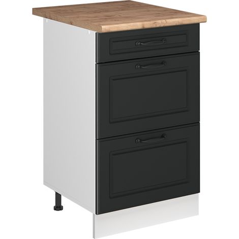 Mobiletto base per cucina R-Line, Antracite country/Bianco, 50 cm piano di lavoro Rovere dorato, Vicco (1/5)