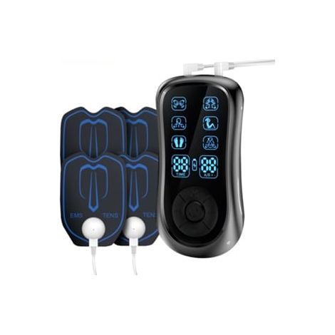 Tragbarer Muskelstimulator Mini Ganzkörpermassage EMS-Impulsstimulation 6 Modi 4 Gelpads - AquaForge