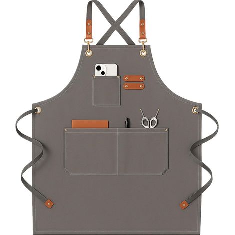 Tablier de cuisine robuste pour femmes et hommes en toile – Réglable avec grande poche, résistant aux taches. Idéal pour la cuisine, les barbecues, la peinture, le jardinage et le bricolage (1/5)