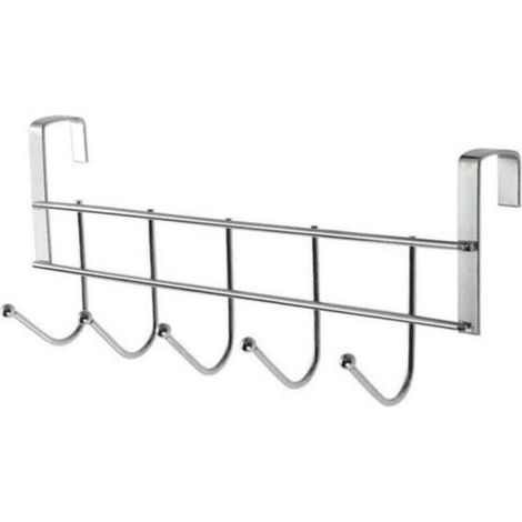 Set of 2 stainless steel door hooks - 24 cm - with 5 hooks, silver brackets (1/5)