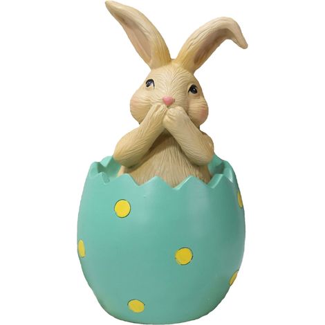 Lapin De Pâques - Statue En Résine Sur Coquille D'Œuf - Décoration De Bureau Et Intérieur - Lot De 1 (1/5)