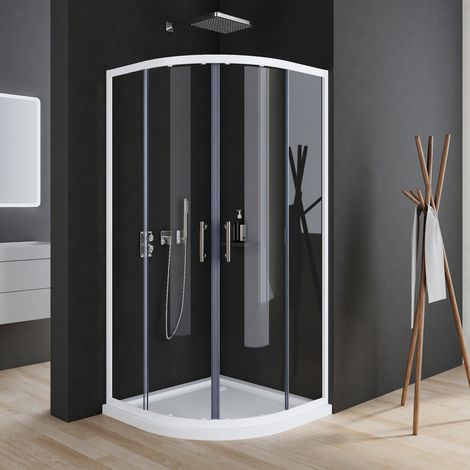 Weiß Duschkabine 90x90 cm viertelkreis Schiebetür, Duschkabine Rund 90x90 cm Duschabtrennung Runddusche mit 6mm ESG Sicherheitsglas Glas Duschwand, Dusche Schiebetüren Höhe: 185cm