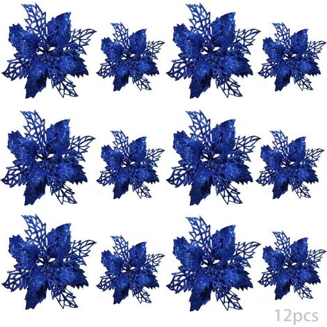 Fleur Artificielle Poinsettia - Décoration Arbre De Noël Avec Pince - 24 Pièces - 9 Cm - Couleurs Assorties (1/5)
