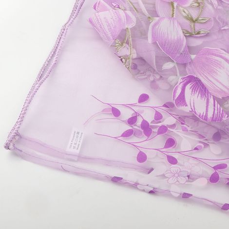 Rideaux en tulle imprimé tulipes 100 x 200 cm, voilage violet, pour balcon ou fenêtre. (1/5)