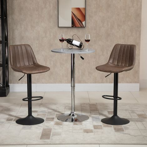 HOMCOM Lot de 2 Tabourets de Bar Style Vintage - Hauteur Réglable, Pivotant, Repose-Pied, Marron (1/5)
