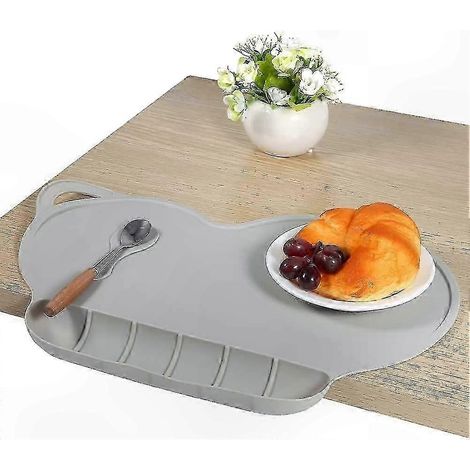 Set de table antidérapant et imperméable pour enfants, tapis de table réutilisable en silicone pour un nettoyage facile (gris)
