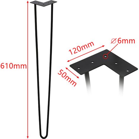 Wolketon 4x Hairpin Legs Tischbeine Tischgestell Metalltischbeine Haarnadelbeine Moebelfuesse Tischkufen Haarnadelbeine schwarz 2 Stangen. für Schreibtisch.Esstisch 61cm (1/4)