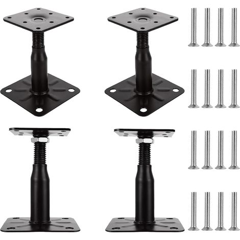 Set di 4 basi per pali regolabili da 100 a 150 mm, supporto per pali regolabile, supporto per pali in legno zincato con viti da 75 x 95 mm, base per pali avvitabile per terrazze, pensiline, gazebo (1/5)