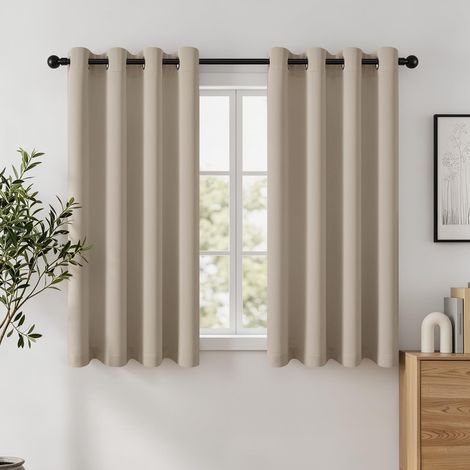 Rideau Occultant Beige Lot de 2 à Oeillets Thermique 140x145 cm (1/5)
