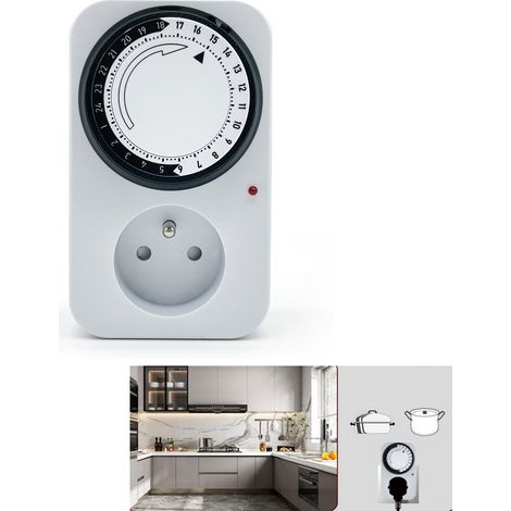 Minuteur de prise mécanique, deux modes, arrêt automatique, minuterie 24 heures, convient pour l'éclairage et les appareils électroménagers, prise programmable, (1/5)