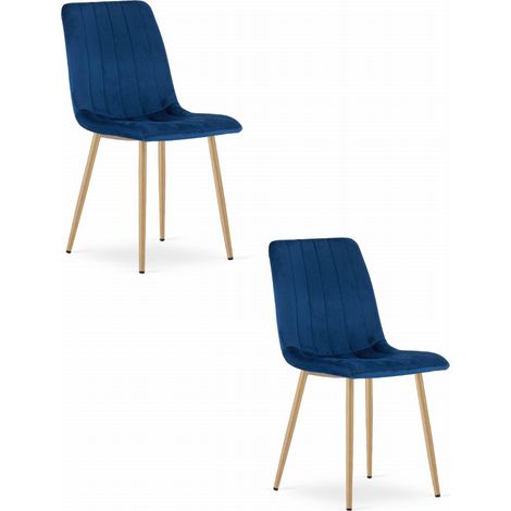 Sedia LAVA - velluto blu navy / gambe color legno x 2 (1/5)