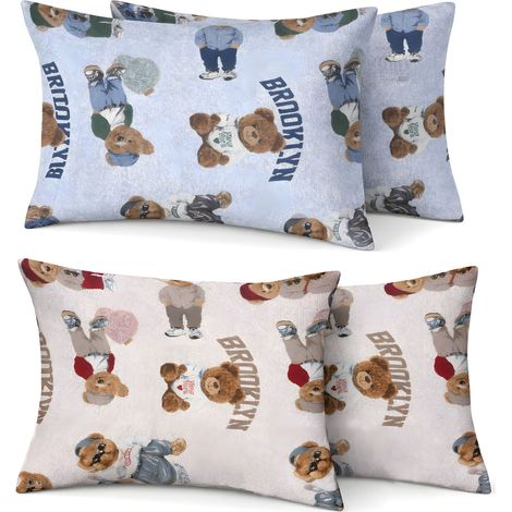Coppia Federe Cuscino Letto Con Bottoni Laterali 100% Cotone Disegno Teddy GI, misuraFederecoloreAzzurro