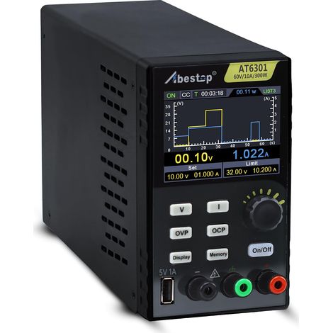 Alimentation 60 V/10 A - 300 W - 2,8" - Bloc d'alimentation de laboratoire LCD à 4 chiffres - Protection multiple haute résolution avec charge USB (60 V/10 A/300 W/AT6301) (1/5)