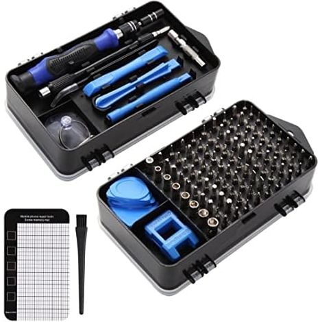 KOMBO-01, Ensemble de tournevis précision 117 en 1, kit d'outils réparation magnétique professionnel avec tapis à vis et brosse antistatique pour tous les appareils électroniques -