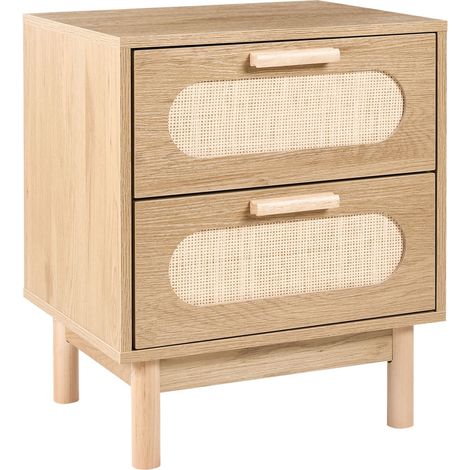 Comodino Boho in truciolato con frontale in rattan 2 cassetti marrone chiaro Costello