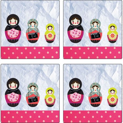 Set de 4 dessous de verres carrés Poupées russes by Cbkreation