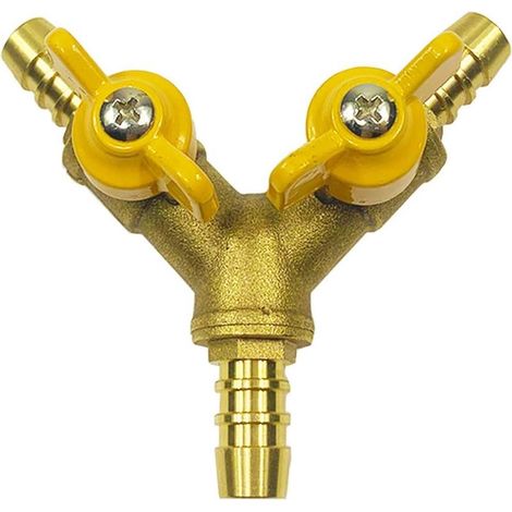 Robinet à tournant sphérique de Tuyau 3/8" raccord en Laiton en Forme de Y 2 Interrupteur connecteur à 3 Voies (pour Tuyau ID 10mm-11mm) (1/4)