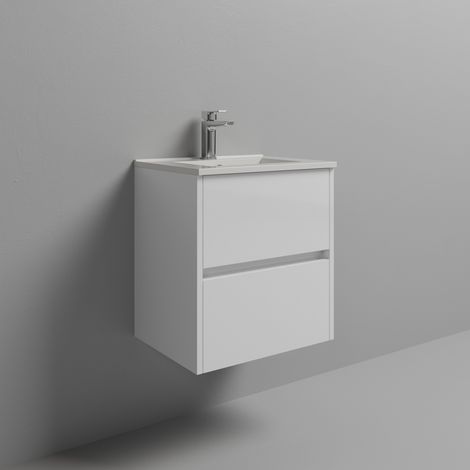 Montego Gloss White 500mm Wall Mounted 2 Drawer Vanity Unit with Angel Basin