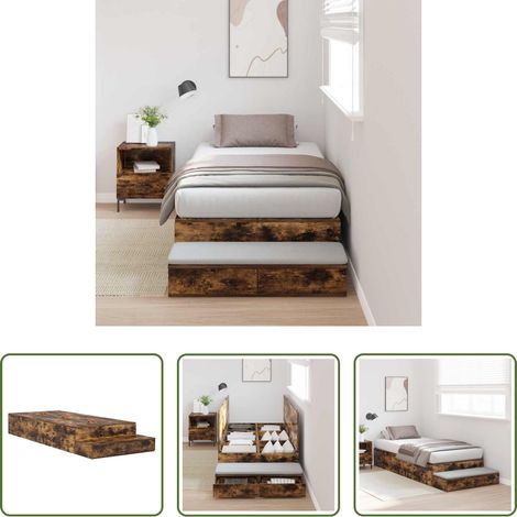 vidaXL Holz - Aufbewahrungsbettgestell Geräucherte Eiche 90 cm Holzwerkstoff (1/5)