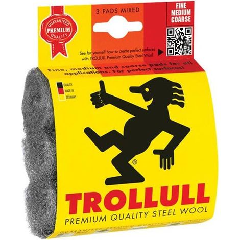 Trollull TRL770834 Steel Wool Pads, Assorted Grades Pack 3 TRO770834