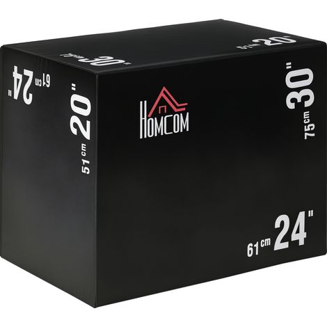 HOMCOM caja pliométrica 3 en 1 con cremallera caja de salto con 3 alturas diferentes entrenamiento de fuerza en casa gimnasia carga 120 kg 75x51x61 cm