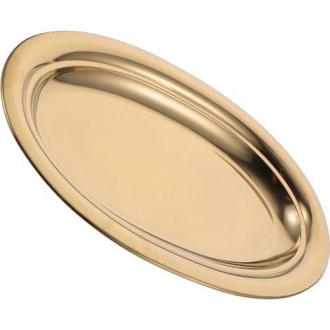 Assiette ovale en acier inoxydable pour repas, assiette en métal doré (1/5)