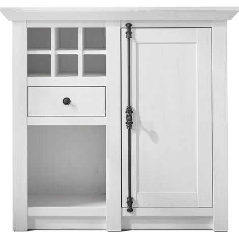 Kommode WINGST-61 Highboard im Landhaus Stil Dekor Pinie weiß Nb. mit Flaschenregal B/H/T ca. 105x100x45cm (1/5)