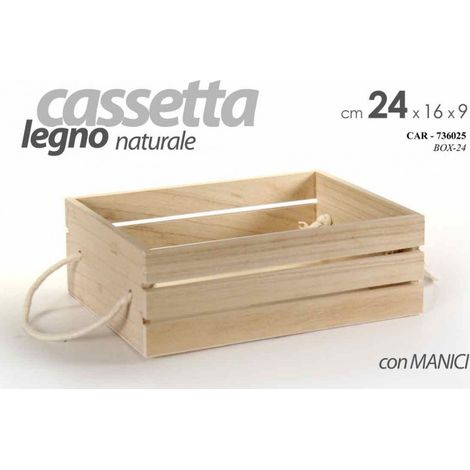 Cassetta in legno decoupage naturale con manici pub ristorante cm 24 x 16 x 8.5 h