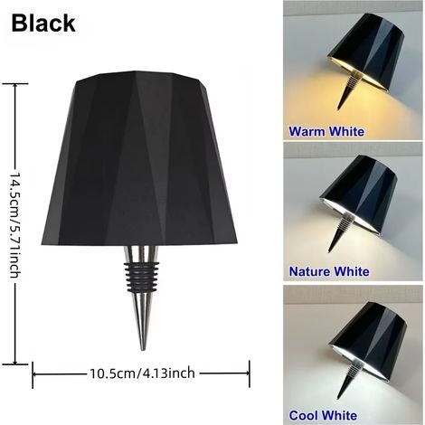 (04 Noir - Lampe 3 Couleurs en 1) AITHEA Lampe LED sans fil pour bouteille de vin, rechargeable, pour vases, veilleuse tactile, idéale pour la décoration de cafés, bars, clubs et restaurants. (1/5)