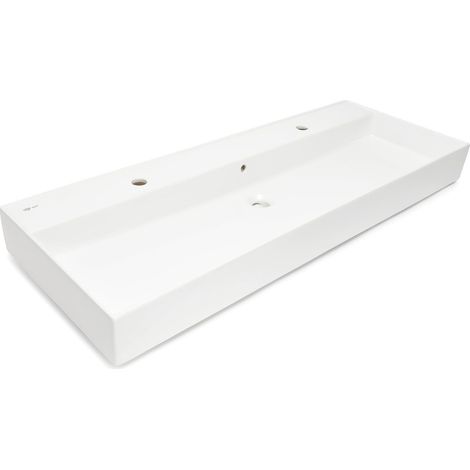 Swiss Aqua Technologies – Vasque à encastrer 121,4 x 46,9 cm SATINF12046 – Céramique blanche – 2 trous de robinetterie – Avec trop-plein – Design moderne