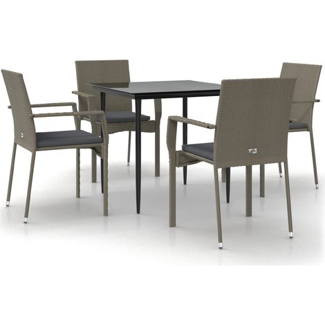 Maison Exclusive - 5-tlg. Garten-Essgruppe mit Kissen Schwarz und